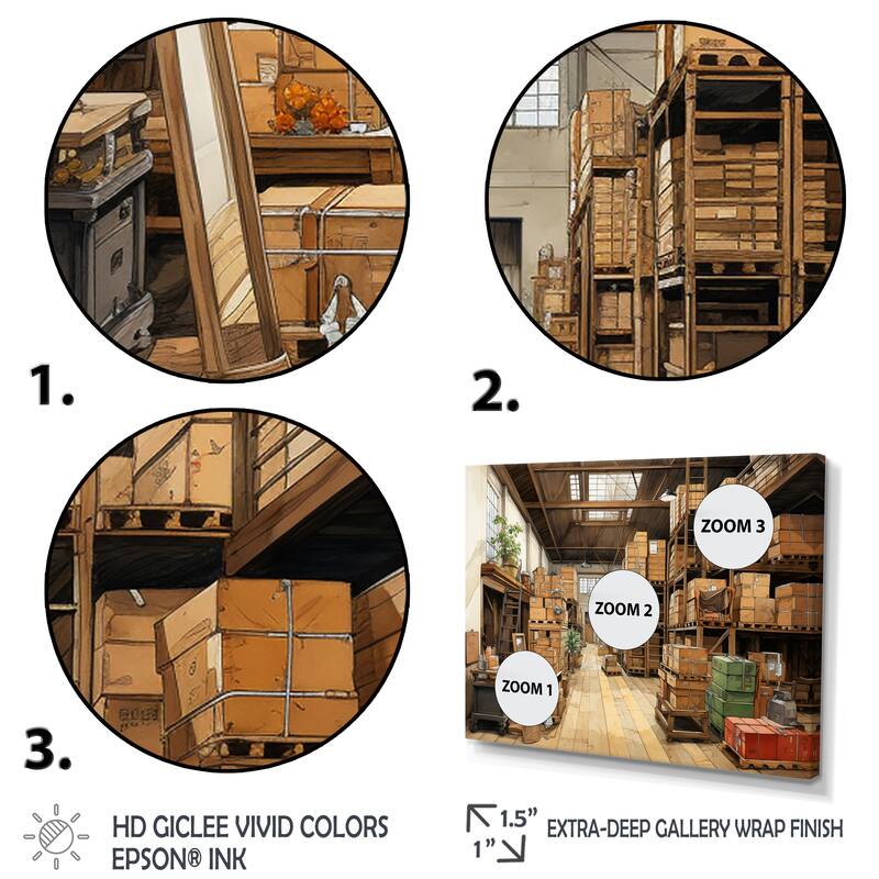 Designart "Warehouses Hidden Treasures VI" Warehouses Framed Wall Art